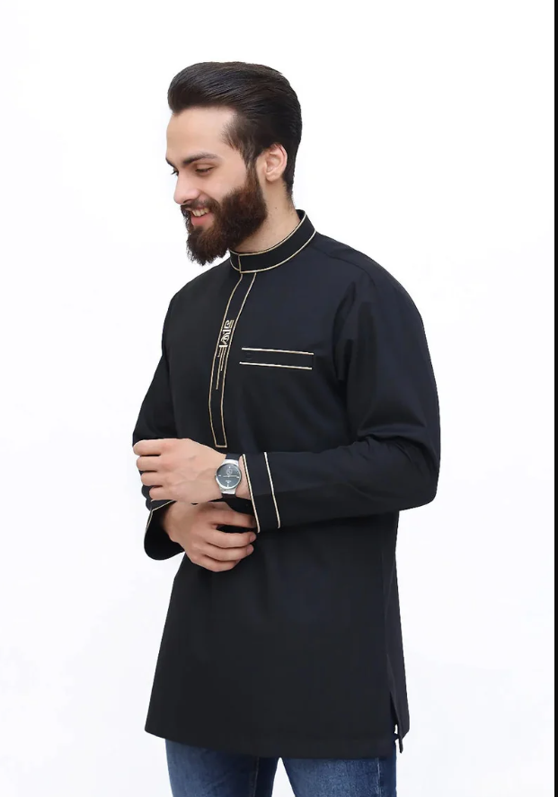 Men's Grey Short Kurta